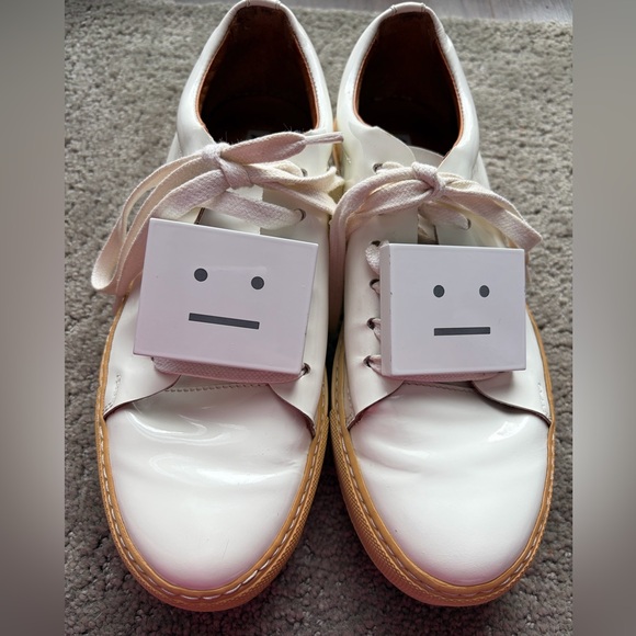 Acne Studios Shoes - Acne Studios Adriana White Patent Leather Sneakers with Tan Soles